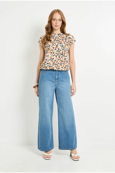 Abstract Jersey Hem Crew Neck top