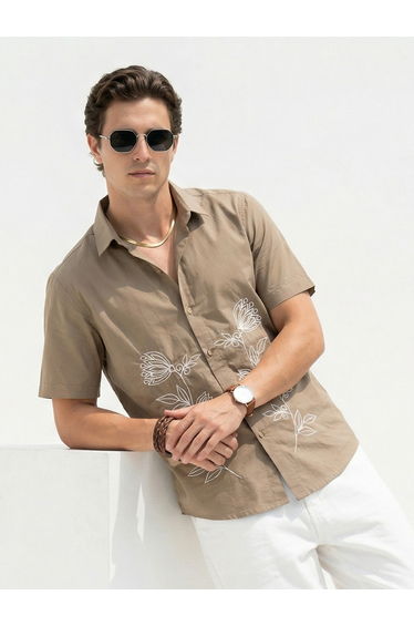 Men Embroidery Detail Casual Shirt