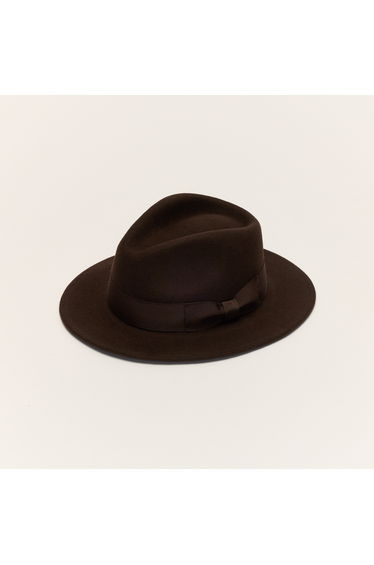 Brown Wool Felt Fedora Hat With Bow Band