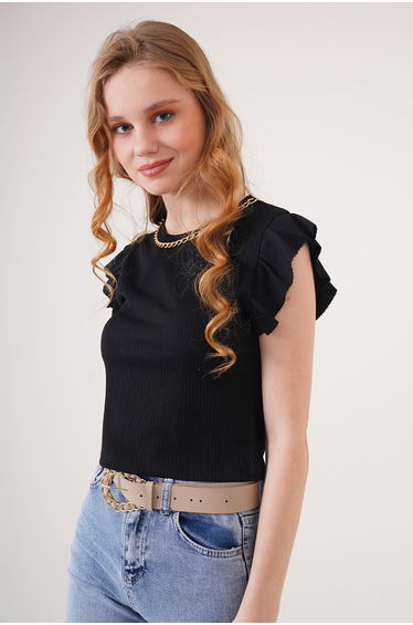 BDART Embroidered Textured Crew Neck Blouse