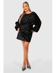 Plus Oversized Blouson Sleeve Sequin Mini Dress