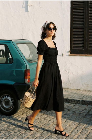 Black A-Line Midaxi Skater Dress