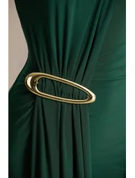 فستان ماكسي مزموم بياقة عالية - أخضر - 4