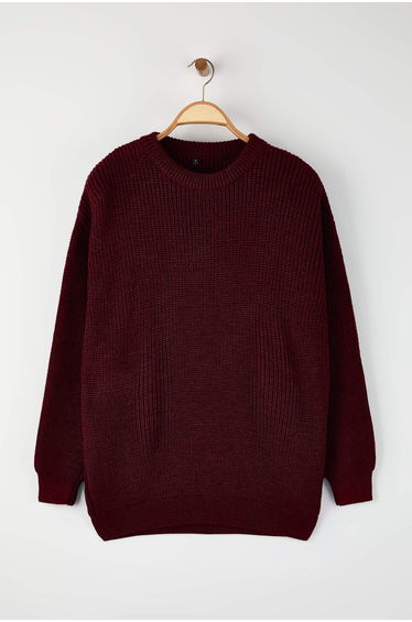 Burgundy oversize crew neck plain sweater