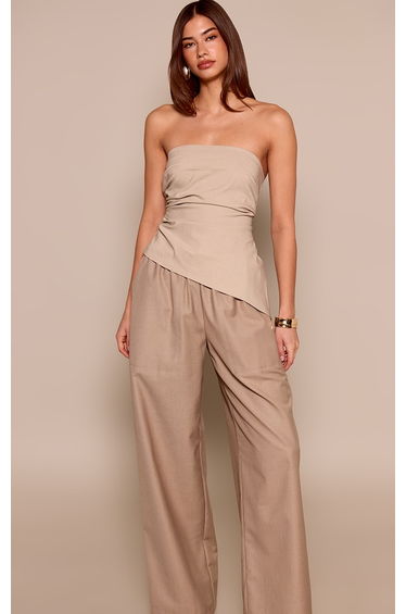 Stone Bengaline Ruched Asymmetric Bandeau Top