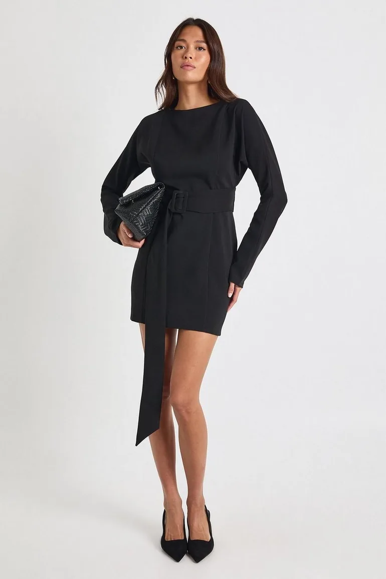 Belted Long Sleeve Skater Dress - black Boohoo Black : Party Dresses : VogaCloset Oman Belted Long Sleeve Skater Dress - black Boohoo Black : Party Dresses : VogaCloset Oman