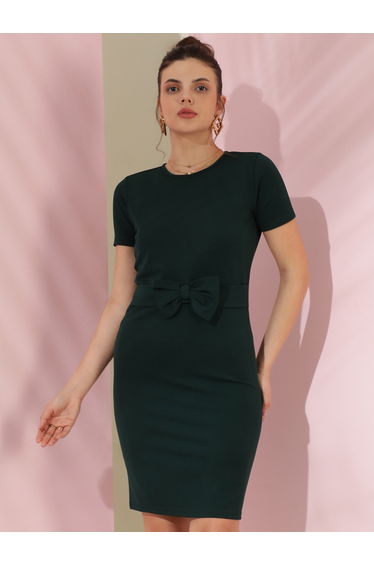 Solid Bow Detail Sheath Mini Dress