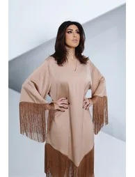 فستان ميدي ساتان بشراشيب - بيج - 7