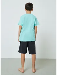 Boys Graphic Print T-Shirt and Pocket Details Short Pyjama Set - 4