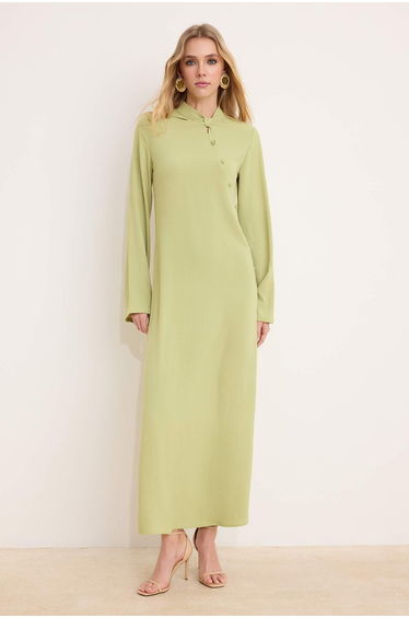 Green Unlined Plain Woven Aerobin Hijab Dress