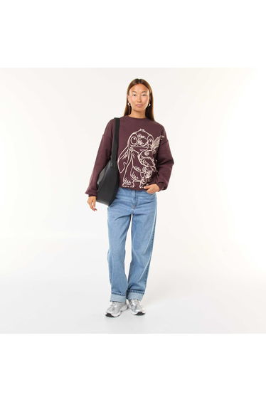 Oversized 'Stitch' Print Sweatshirt BROWN
