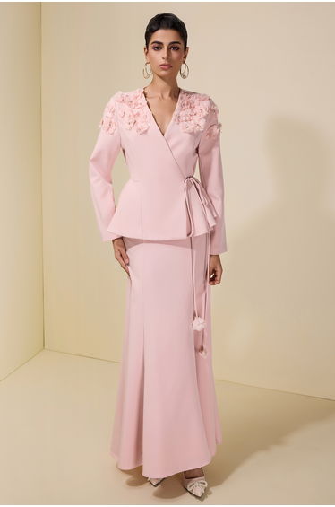 3D Flower Lace-Up Top & Maxi Skirt Set
