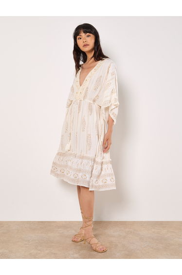 Gold Foil Paisley Midi Dress