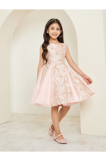 Girls Floral Jacquard Sleeveless Dress