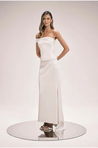 Tailored Satin Drape FishTail Maxi Skirt