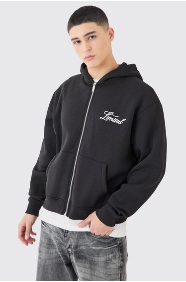 Limited Boxy Fit Zip Through Hoodie - black