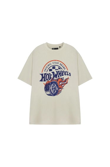 Hot Wheels Mens Original Stunt Brand Short-Sleeved T-Shirt - Oatmeal