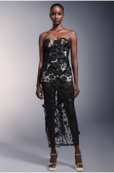 Lina Flowers Strapless Maxi Dress