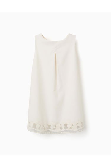 A-line sleeveless dress with embroidered flowers for girls, white