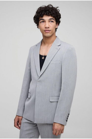 Slim Fit Herringbone Suit Blazer - black