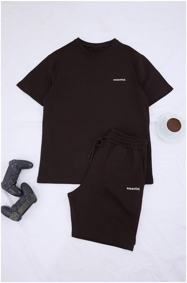 Dark Brown Tracksuit Set Oversize Letter Printed 100% Cotton