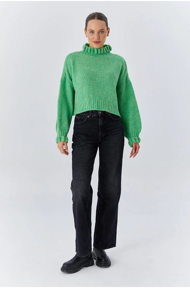 Mixray Thick Turtleneck Textured Crop Sweater