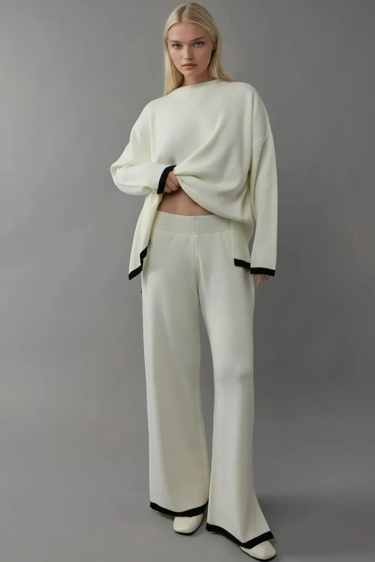 Sweater & Wide Leg Pants Knit Co-ords Set - 4