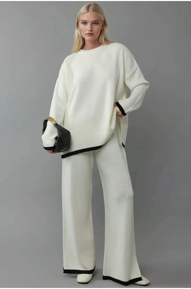 Sweater & Wide Leg Pants Knit Co-ords Set
