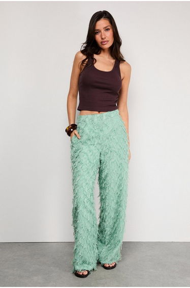 Fluffy High Waisted Wide Leg Trouser