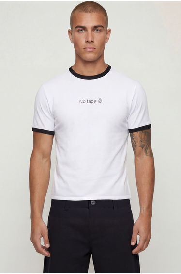 Muscle Fit Shrunken No Taps Ringer T-Shirt - white