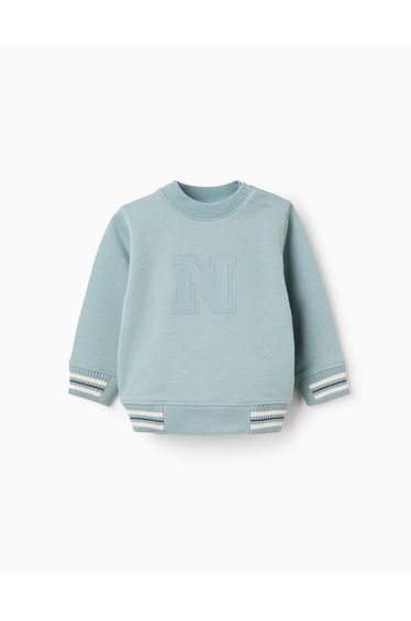 Cotton sweatshirt with embossed N for baby boys light green