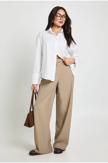 Boohoo Basics Tailored Wide Leg Trouser - taupe