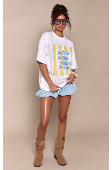 White Sardine Graphic Heavy Cotton Oversized T-Shirt