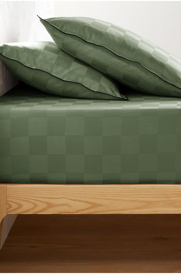 Victor Checkerboard Washed Cotton Satin Fitted Sheet