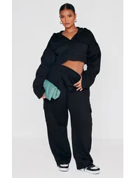 Plus Black Cargo Pocket Wide Leg Jogger