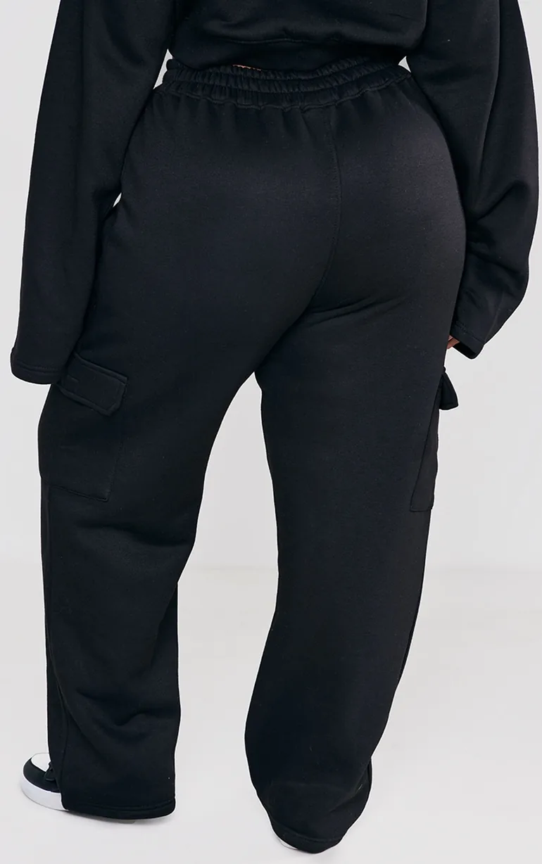 Plus Black Cargo Pocket Wide Leg Jogger - 2