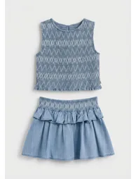 Mia Shirred Denim Top And Skirt
