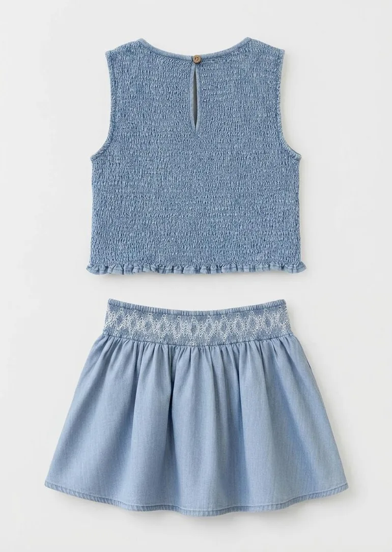 Mia Shirred Denim Top And Skirt - 1