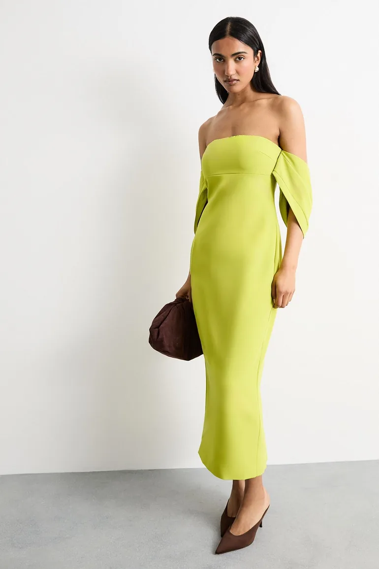 stretch column midi dress BHLDN Stretch Satin Square-Neck Column Midi Dress