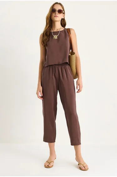 LUCCI Long Sleeve Crew Neck Tunic and Wide Leg Pants Set