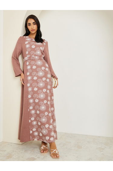 Women Brown Embellished Belted Jalabiya