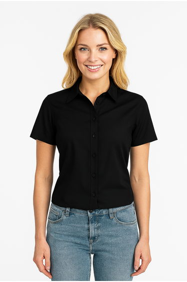Kustom Kit Womens/Ladies Short Sleeve Tailored Poplin Shirt - Black