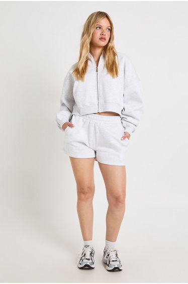 Petite High Waist Sweatshort With Internal Drawcord - ash grey