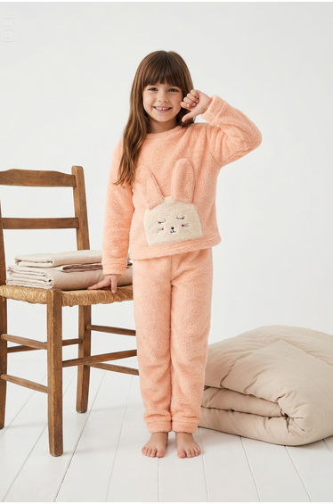 Salmon Mini Me Plush Knitted Girl's Pajamas Set