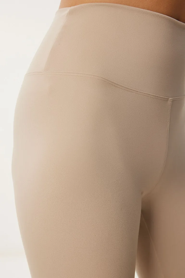 Women's Cream High Waist Knitted Sports Leggings - 4