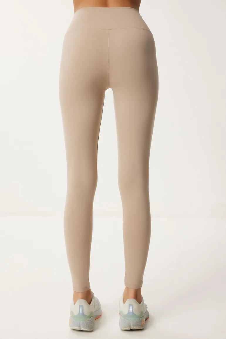 Women's Cream High Waist Knitted Sports Leggings - 5