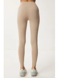 Women's Cream High Waist Knitted Sports Leggings - 5