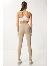 Women's Cream High Waist Knitted Sports Leggings - 6