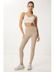 Women's Cream High Waist Knitted Sports Leggings