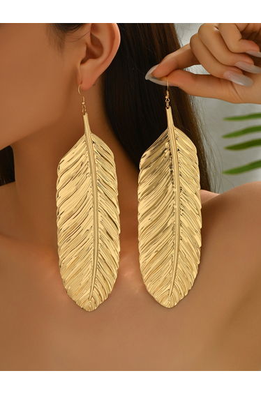 Textured Feather Leaf Drop Earrings